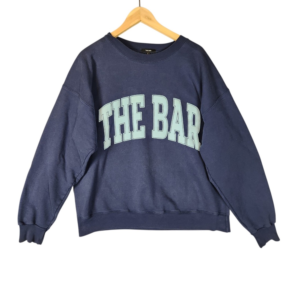 The Bar Sweatshirt Large Navy Blue Graphic Logo Crewneck Oversized Pullover